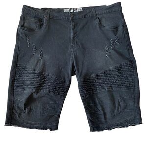 Hustle Jeans black denim jean shorts men’s size 42 button zip closure